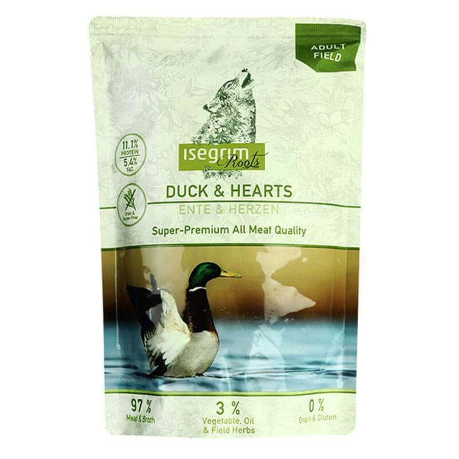 Isegrim Pouch Roots Duck & Hearts Консервований корм з качкою та курячими сердечками для дорослих собак, 410 г: ціни та характеристики