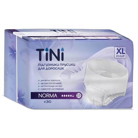 Підгузки-трусики для дорослих TіNі Norma, розмір XL, 30 штук: ціни та характеристики