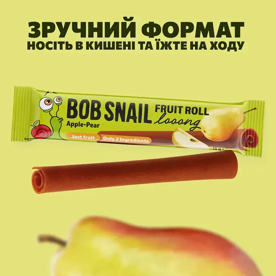 Натуральна фруктово-ягідна цукерка Bob Snail Fruit Roll Looong яблучно-грушева 15 г: ціни та характеристики