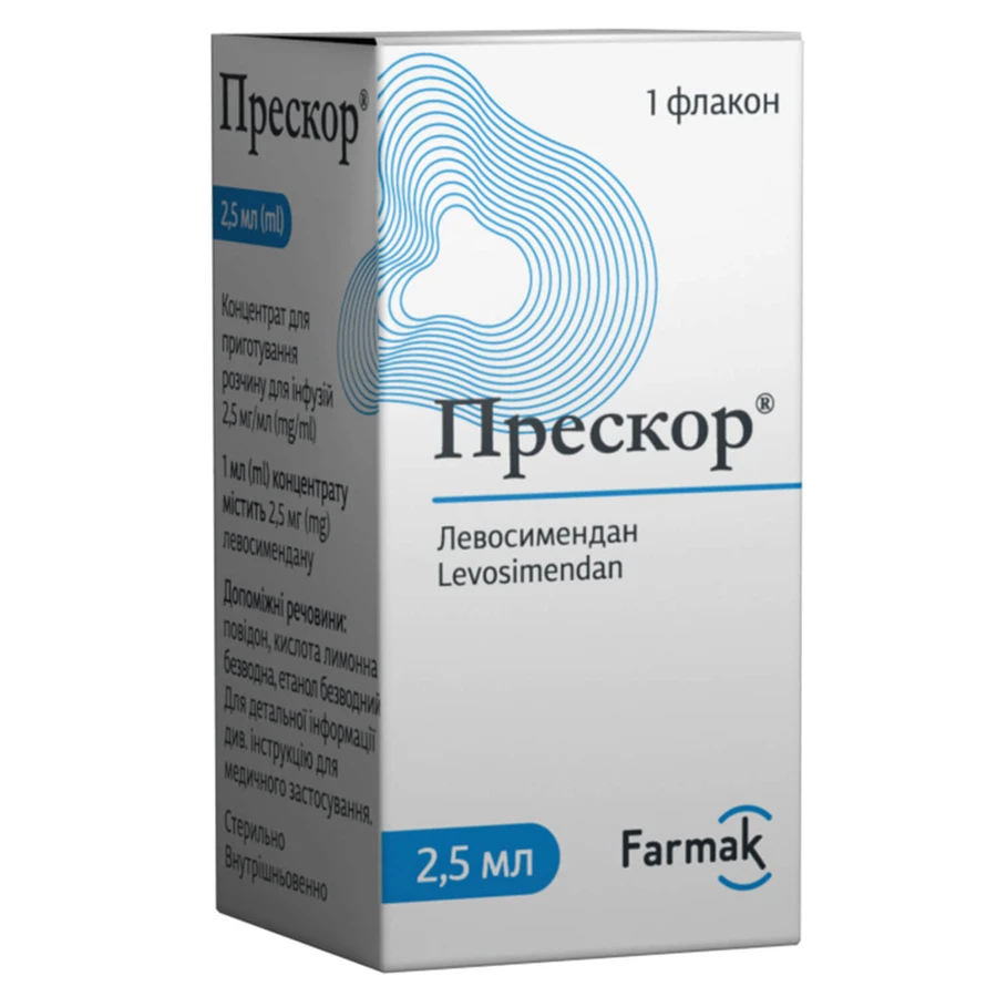 Прескор концентрат д/приг. р-ну д/інф. 2.5 мг/мл по 2.5 мл №1 у флак.: ціни та характеристики