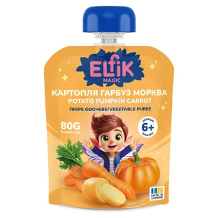 Пюре овощное Elfik Magic Картофель-Тыква-Морковь дой-пак, 80 г