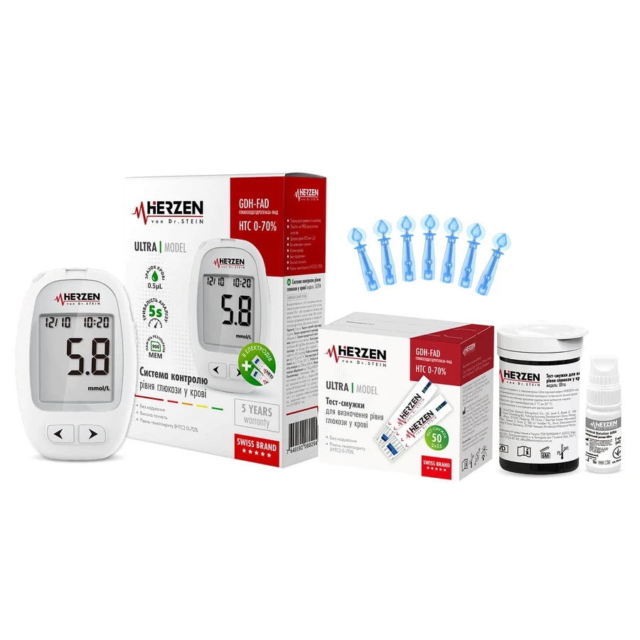 Набір Herzen von Dr. Stein глюкометр модель Ultra + 50 тест-смужок: ціни та характеристики