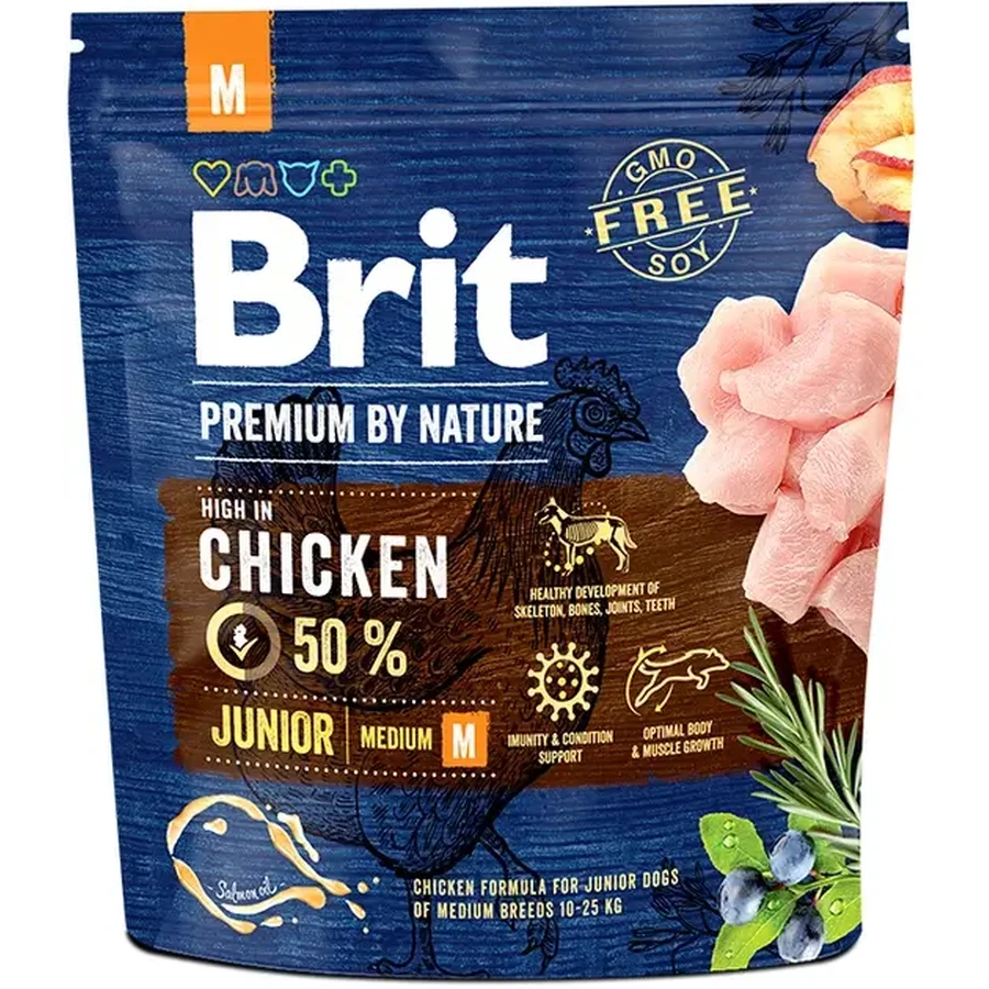 UAnimals Brit Premium by Nature JUNIOR M Сухий корм з куркою для цуценят і молодих собак середніх порід 1 кг: ціни та характеристики