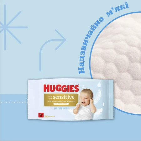 Серветки вологі дитячі Huggies Pure Extra Care Sensitive №48: ціни та характеристики