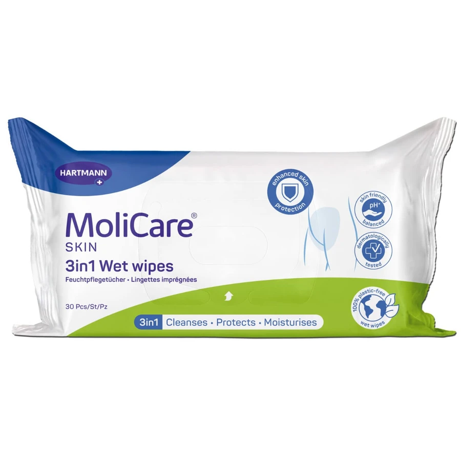 Влажные салфетки Hartmann MoliCare Skin 3-в-1 для ухода за телом и гигиены интимной зоны, 30 шт.: цены и характеристики