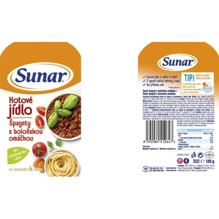 Sunar spaghete cu sauce bolognez 6m+ 120 g: цены и характеристики