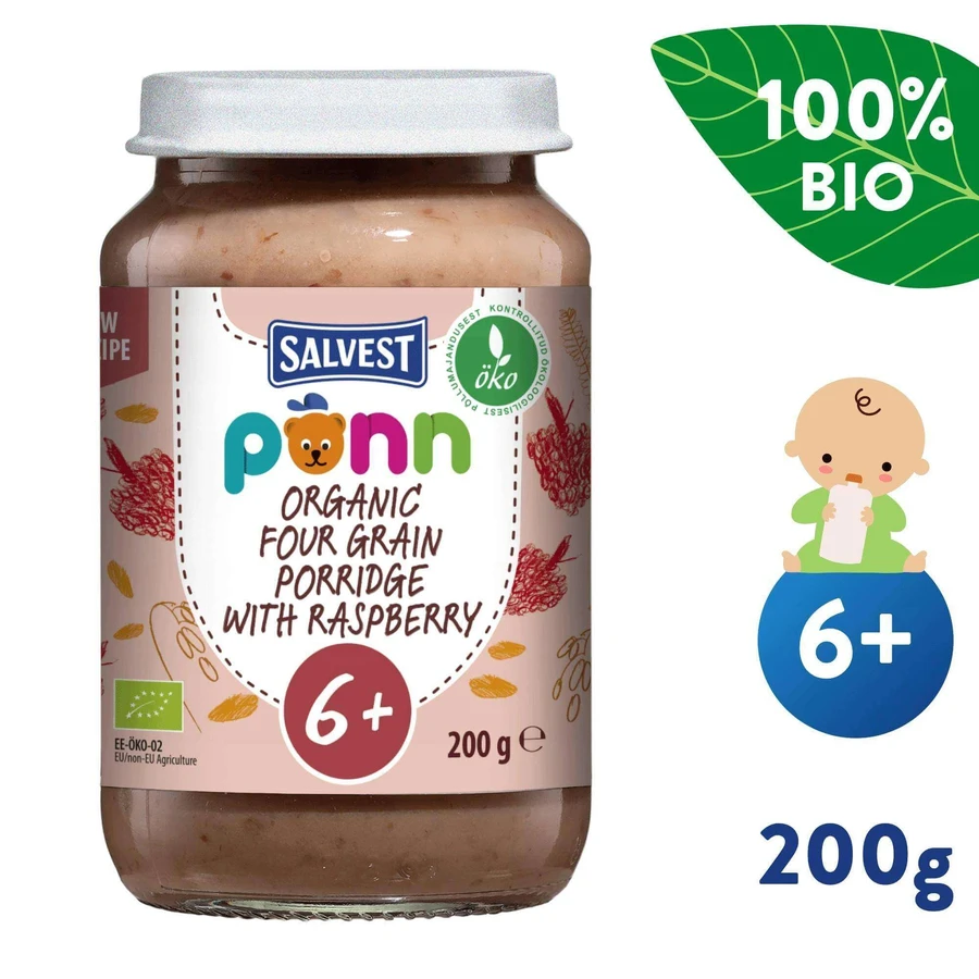 SALVEST Põnn BIO Малина со злаками 1×200 г, фруктовая закуска: цены и характеристики