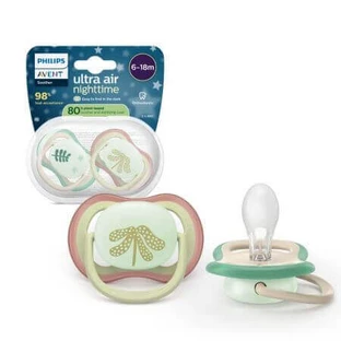 Philips Avent Ultra Air Фосфоресцентні пустушки Ultra Air, рослини, 6-18 місяців, SCF376/31, 2 шт, Philips Avent