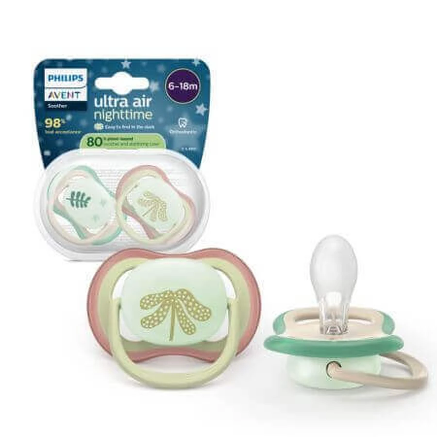 Philips Avent Ultra Air Фосфоресцентні пустушки Ultra Air, рослини, 6-18 місяців, SCF376/31, 2 шт, Philips Avent: ціни та характеристики