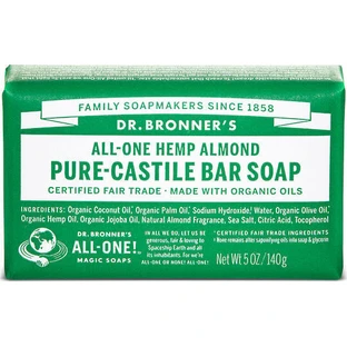 Мило з чистого кастиля Dr Bronner's Pure-Castile Bar Soap All in One Конопляно-мигдальне мило в брусках для тіла та волосся 140гр