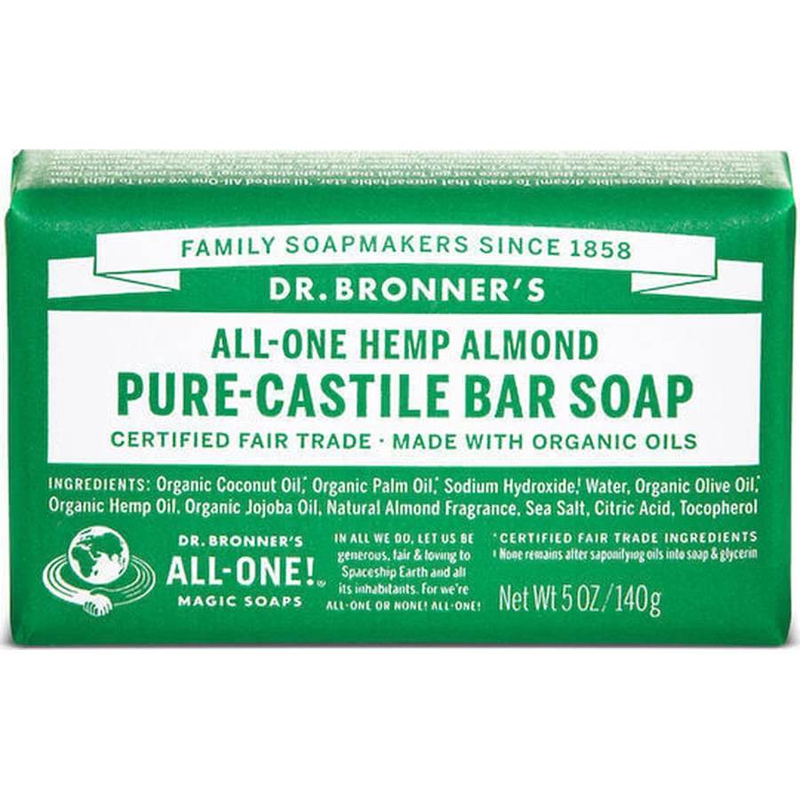 Мило з чистого кастиля Dr Bronner's Pure-Castile Bar Soap All in One Конопляно-мигдальне мило в брусках для тіла та волосся 140гр: ціни та характеристики