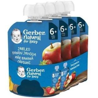 Пюре из яблок, бананов и клубники, 6 месяцев+, 4 x 90 г, Gerber