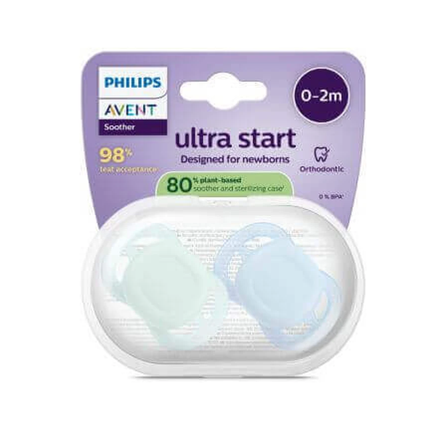 Пустышка Philips Philips Avent Ultra Start, сине-зеленая, 0-2 месяца, SCF075/12, 2 штуки, Philips: цены и характеристики