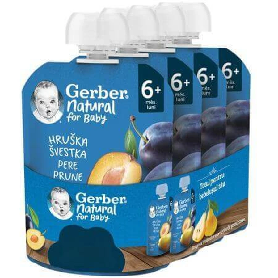 Пюре из сливы и груши, 6 месяцев+, 4 x 90 г, Gerber: цены и характеристики
