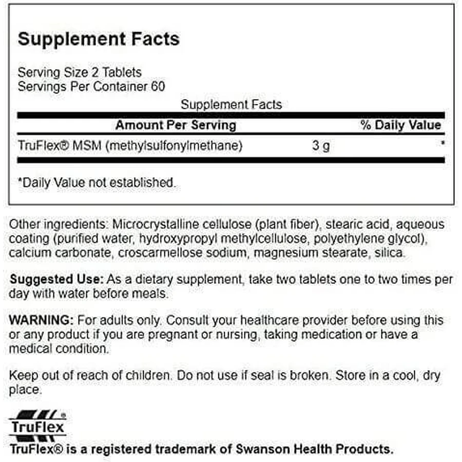 Swanson MSM 1500mg Joint & Bone Health Supplement 120 tabs: цены и характеристики