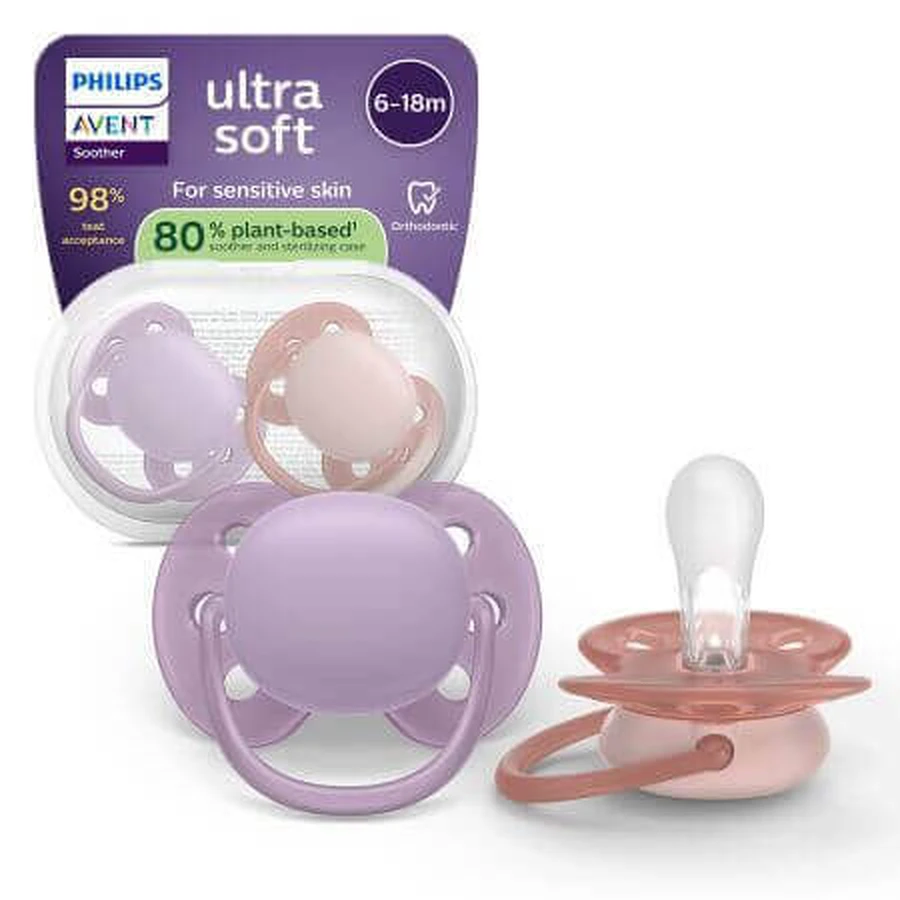 Philips Avent Ультра м'яка пустушка Philips Avent Пустушка Ультра м'яка пустушка, рожева/рухлива, 6-18 місяців, SCF091/43, 2 штуки, Philips: ціни та характеристики
