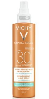 Солнцезащитный водостойкий спрей Vichy Capital Soleil с гиалуроновой кислотой против обезвоживания кожи + защита от соли и хлора SPF30 200 мл