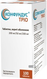 Конфундус трио табл. п/о фл., 200 мг/50 мг/ 200 мг №100