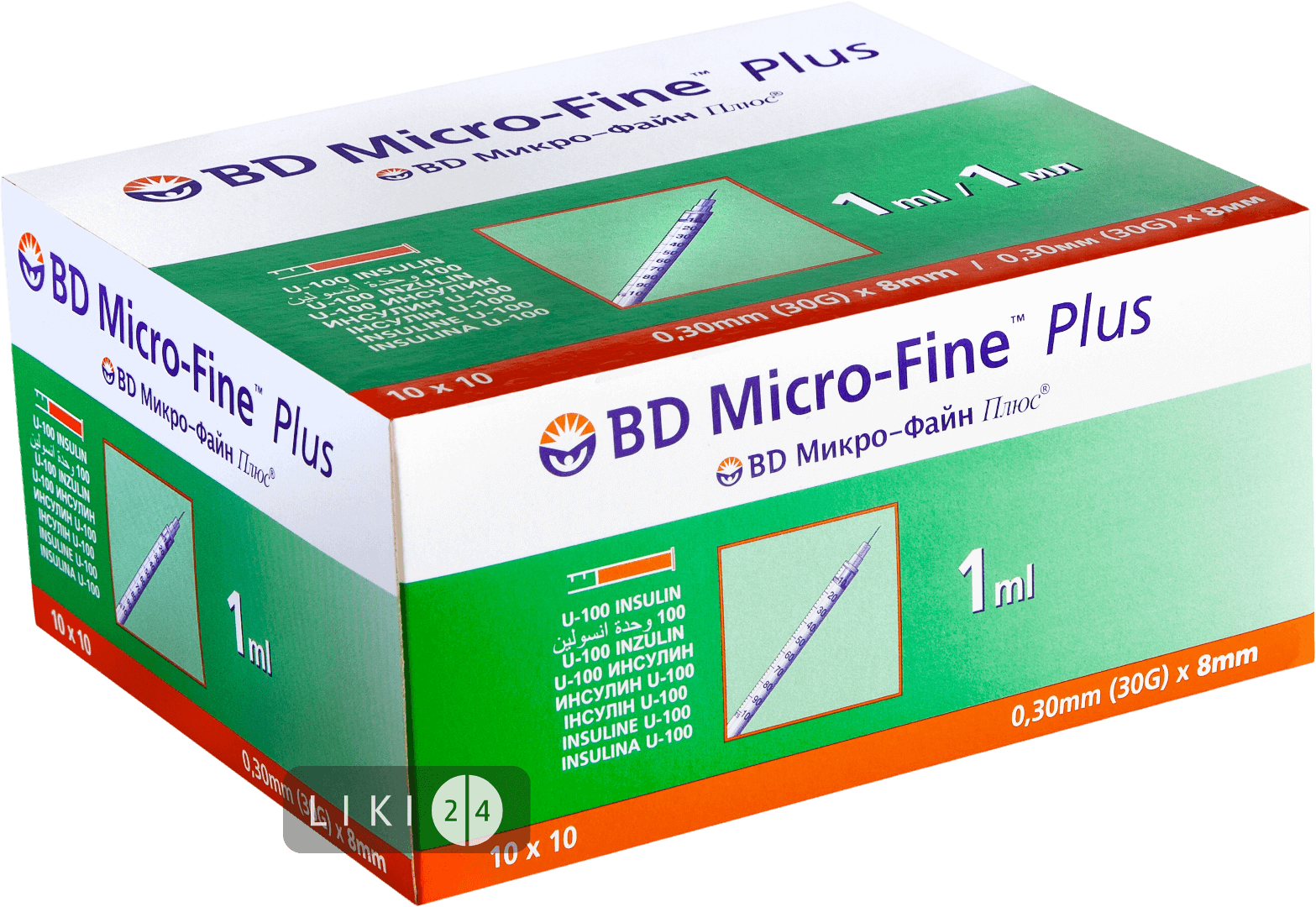 

Шприц ін'єкційний інсуліновий одноразового застосування bd micro-fine plus U-100 1 мл, з голкою 0,3 мм (30 G) х 8 мм №100, U-100 1 мл, з голкою 0,3 мм (30 G) х 8 мм