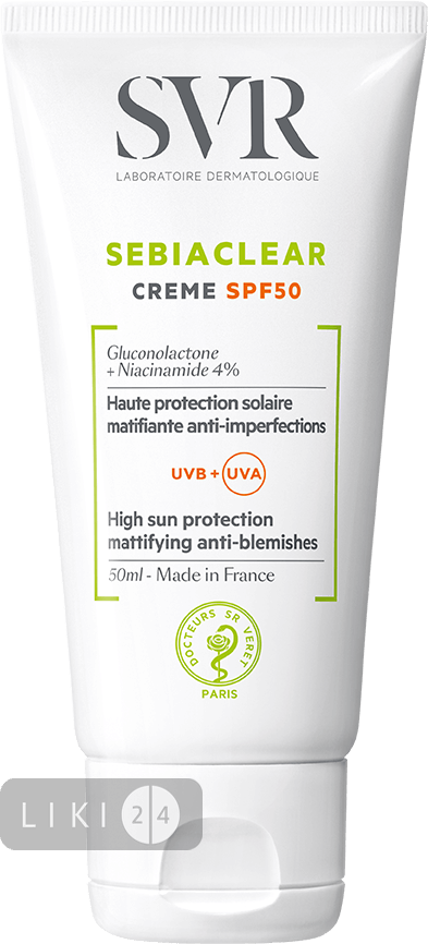 

Сонцезахисний крем для обличчя SVR Sebiaclear SPF 50 Cream Матувальний 50 мл, 50 мл